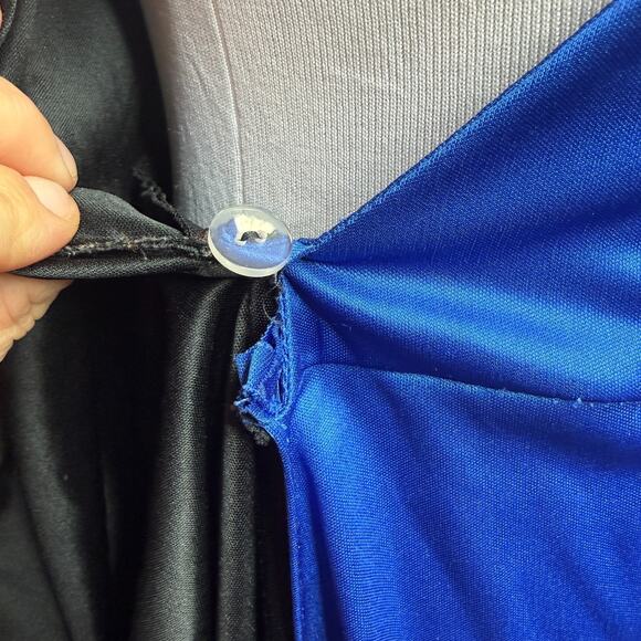 Frederick’s of Hollywood 80s Draped Satin Dress Black Blue Sz M Vintage Glam - Picture 9 of 12